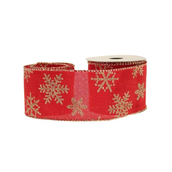 10yds Snowflakes Glitter Cotton Red  With Gold 63mm