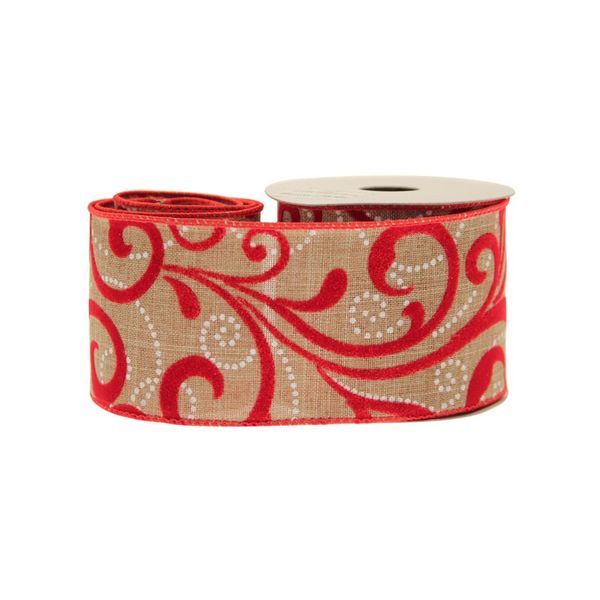 Natural Cotton With Red & White Swirls Flock  63mm