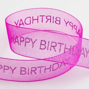 Magenta Happy Birthday Organza Ribbon
