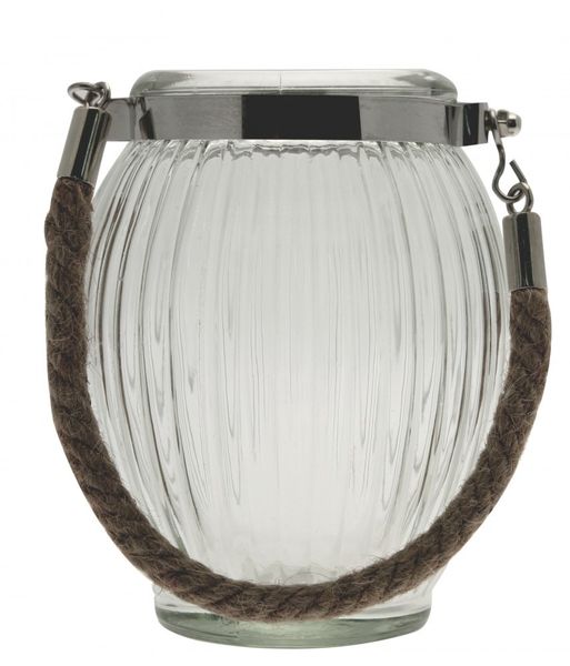 Pretty Tea Light Holder with a honeycomb effect glass, Rope Handle & Metal Rim