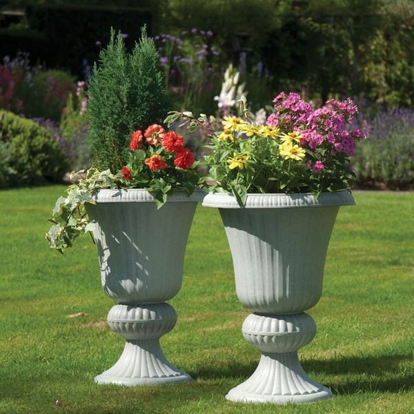 Greenhurst Grey Stone Urn Planters Pack of 2 Garden Mall