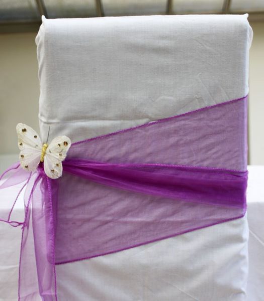 Purple Chair Sash with White Buttefly