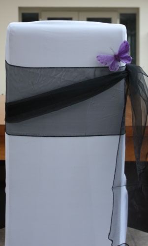 Black Chair Sash With Purple Butterfly