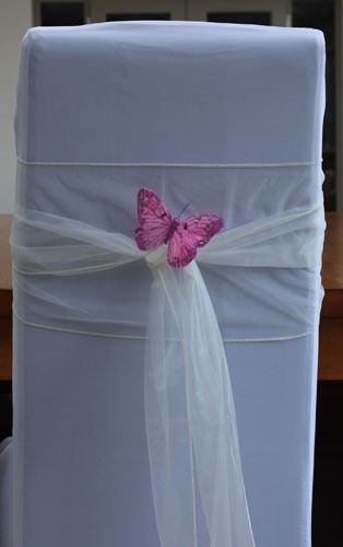 Ivory Chair Sash With Pink Butterfly