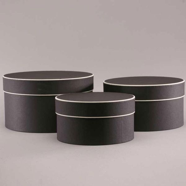 Hat Boxes Cream & Black Round Set of 3 Large