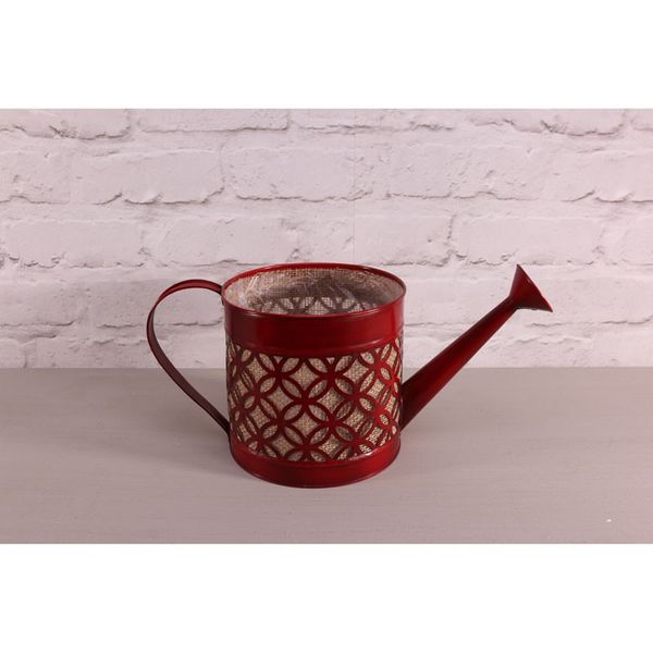 16cm Red Hessian Watering Can Planter
