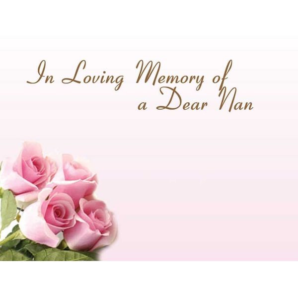 In Loving Memory Dear Nan - Pink Roses Sympathy Cards (x50)