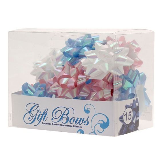 Iridescent blue white pink bows