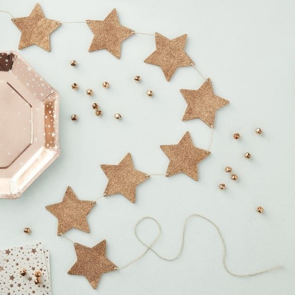 Wooden Rose Gold Glitter Star Bunting