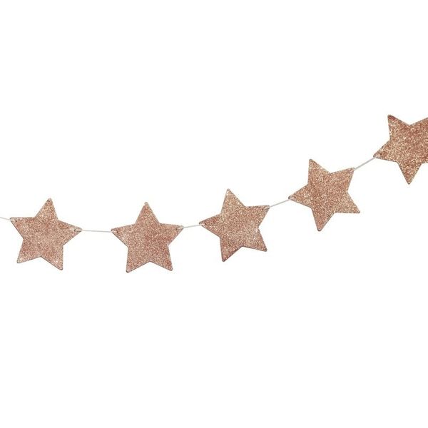 Wooden Rose Gold Glitter Star Bunting