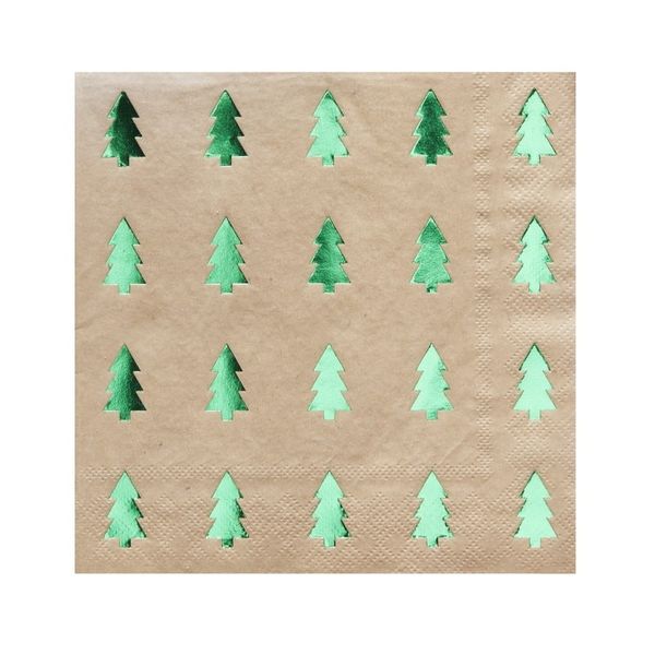 Green Foiled & Kraft Christmas Tree Napkins