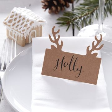 Stag Head Kraft Christmas Place Cards
