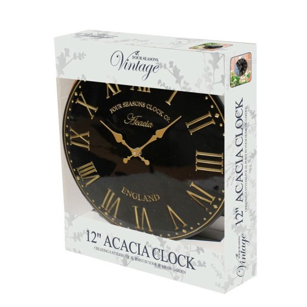12 Inch Black Acacia Clock