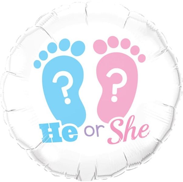He or She Footprint Baby 18" Foil Balloon