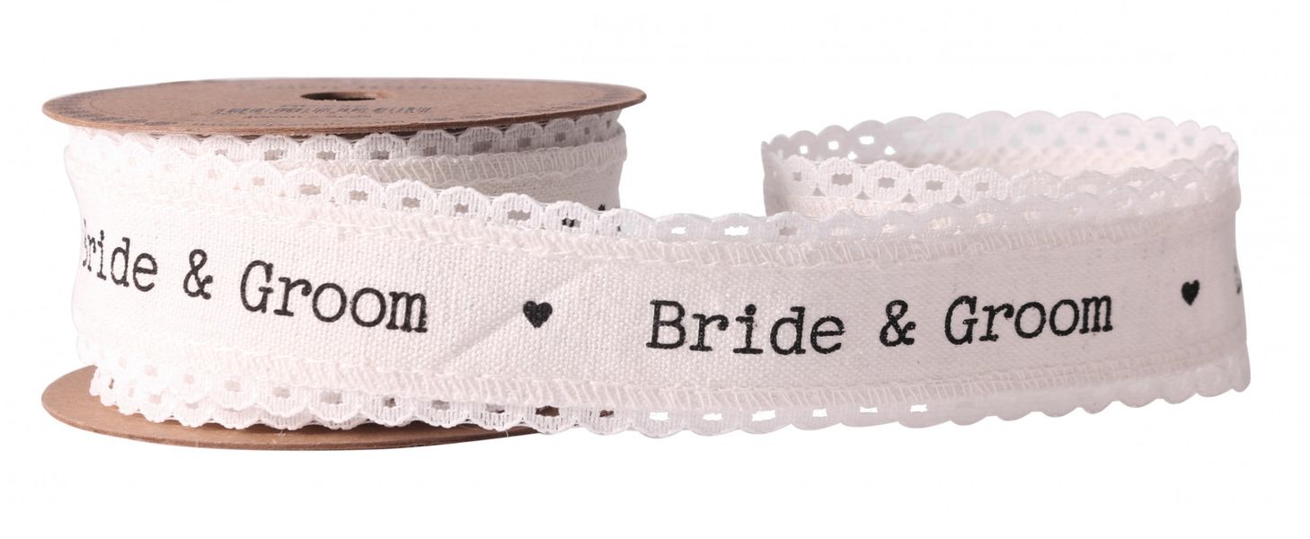 40mm Bride & Groom Linen Ribbon