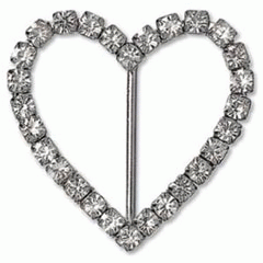 Diamante Buckle Heart - Crystal/Nickel - 25mm Bar - 5pk