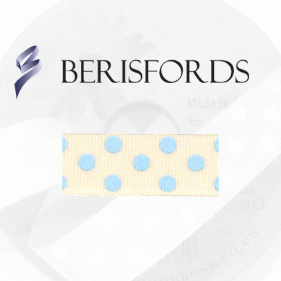 Spotty natural grosgrain ribbon with sky dots - 15mm x20m