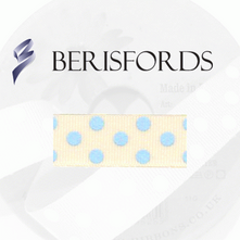 Spotty natural grosgrain ribbon with sky dots - 15mm x20m