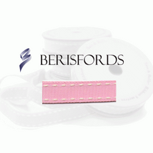 Pink grosgrain ribbon with ivory stitch - 15mm x15m