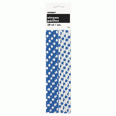 Royal Blue Polka Dot Strong Paper Straws - pk 10
