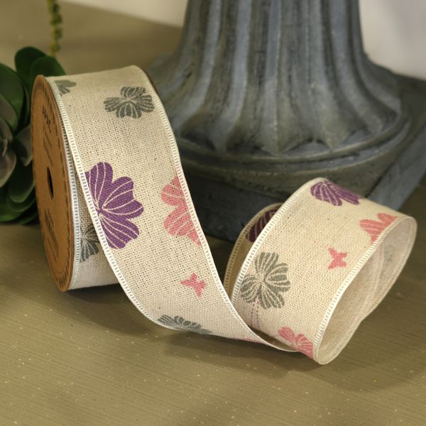 Rustic Colourful Flower Ribbon 40mm