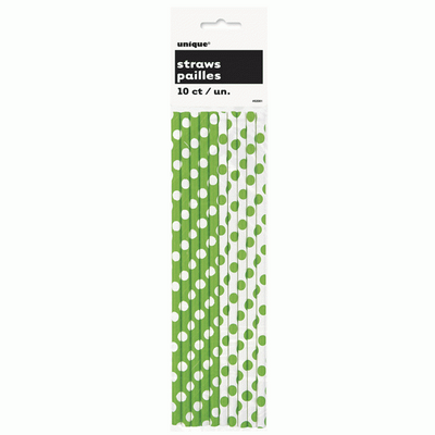 Lime Green Polka Dot Paper Straws - pk 10