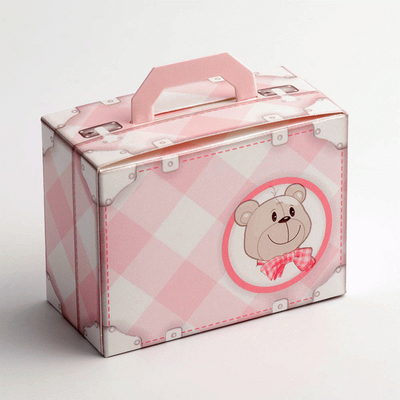 Teddy Bear Suitcase favours box - Pink 73x35x55mm
