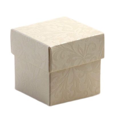 Diamante Cream Square Box and Lid 50x50x50mm