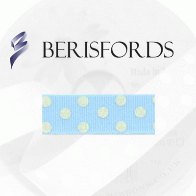 Spotty sky grosgrain ribbon with Ivory dots - 15mm x20m