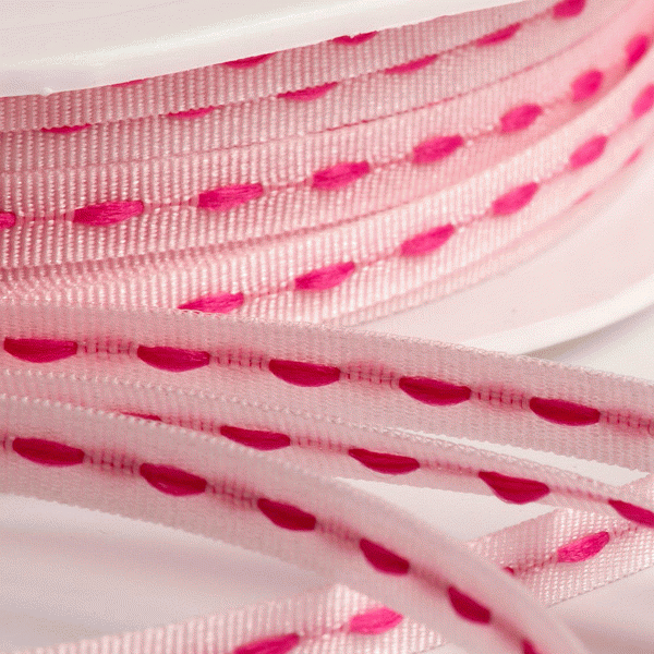 Pink & Rose Dashy Ribbon 4mm x 25m