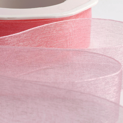 Pink woven edge Organza Ribbon 7mm x 50m
