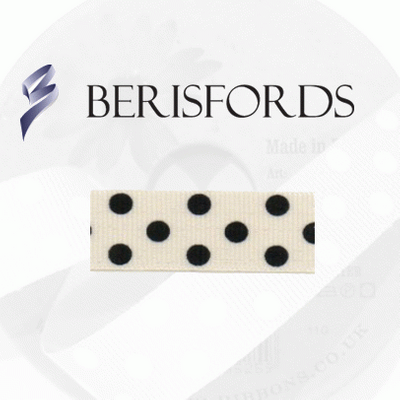 Spotty natural grosgrain ribbon with black dots - 15mm x20m