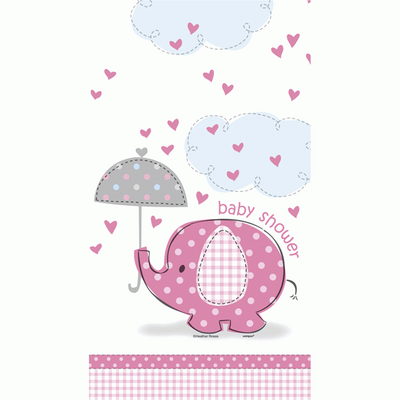 Umbrellaphants Pink Baby Shower Plastic Tablecover 54