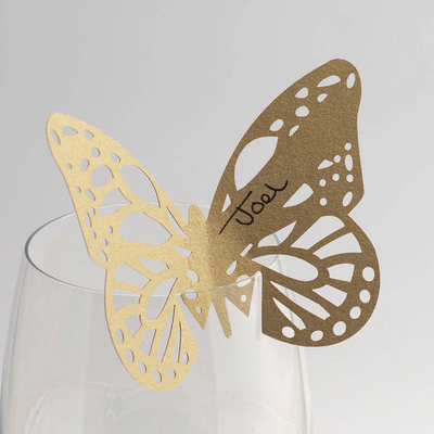 Lace Butterfly Glass Place Cards - Gold 10pk