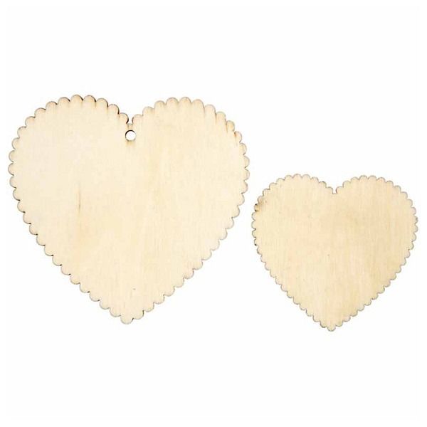 Wooden veneer hearts with, waved edges - 12pc