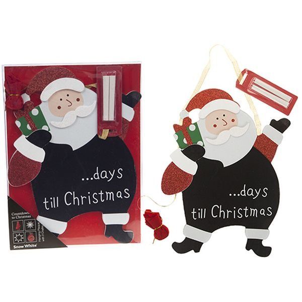 Countdown To Christmas Hanging Plaque W/2 Chalk Santa Design
