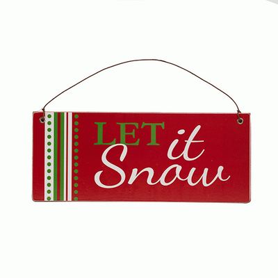Christmas Hanging Wooden Wall Plaque - Let It Snow 20cm x 8cm