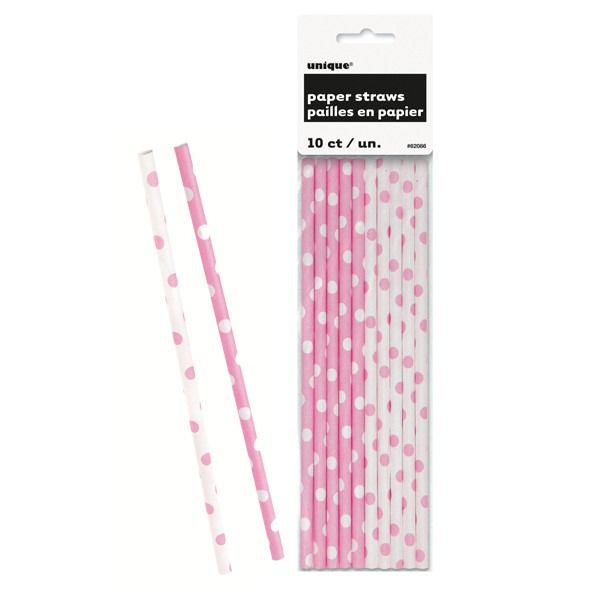 Lovely Pink Polka Dot Paper Beverage Straws - pk10