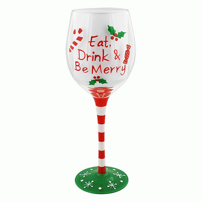 Christmas Eat, Drink and Be Merry Boxed Wine Glass