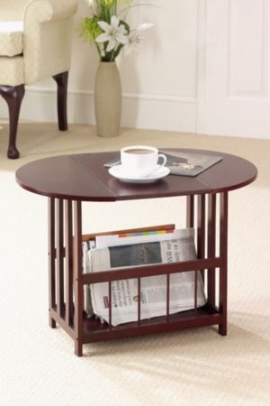 Drop Leaf Table With Integrated Magazine Rack Mahogany Garden Mall