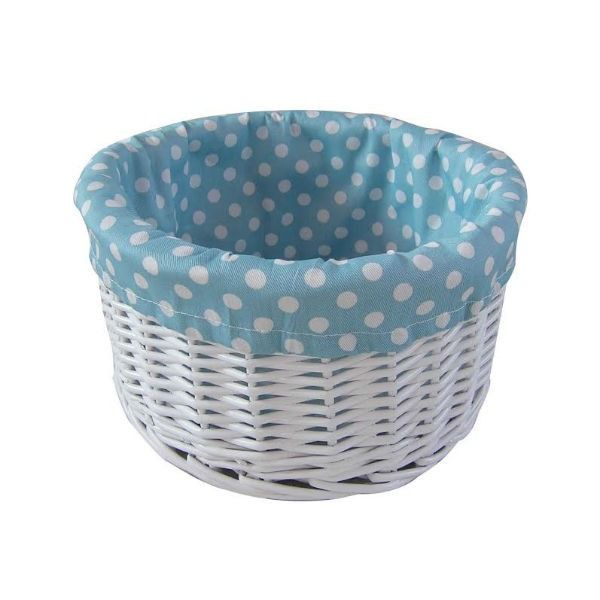 Painted wicker basket with blue polka dot lining -  size 23 x14cm
