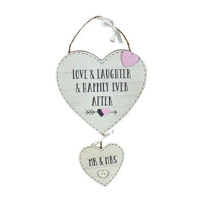 Love Story Hanging Double Hearts - Mr & Mrs