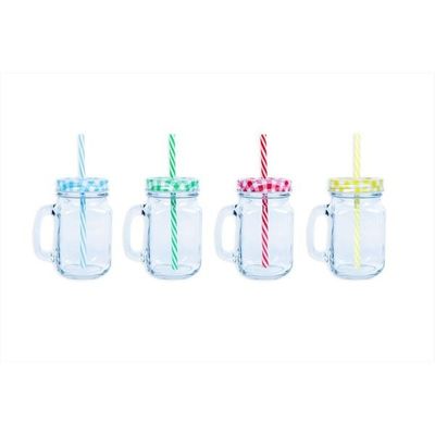 Mason Jar With Straw 4 Assorted Colours For Lids 4