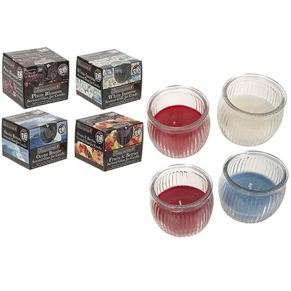 Ribbed Glass Jar W assorted Colour & Fragrance Candle In Open Box