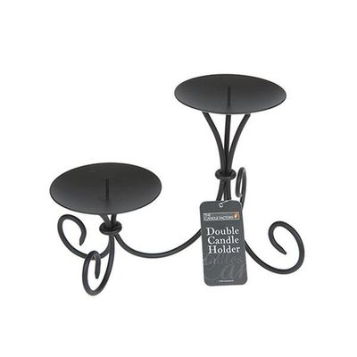 Metal Scroll Double Candle Holder With Hang Tag